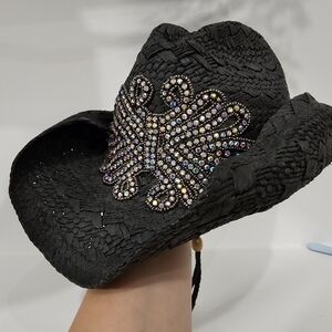 Black Rhinestone Embellished Women's Cowboy Hat